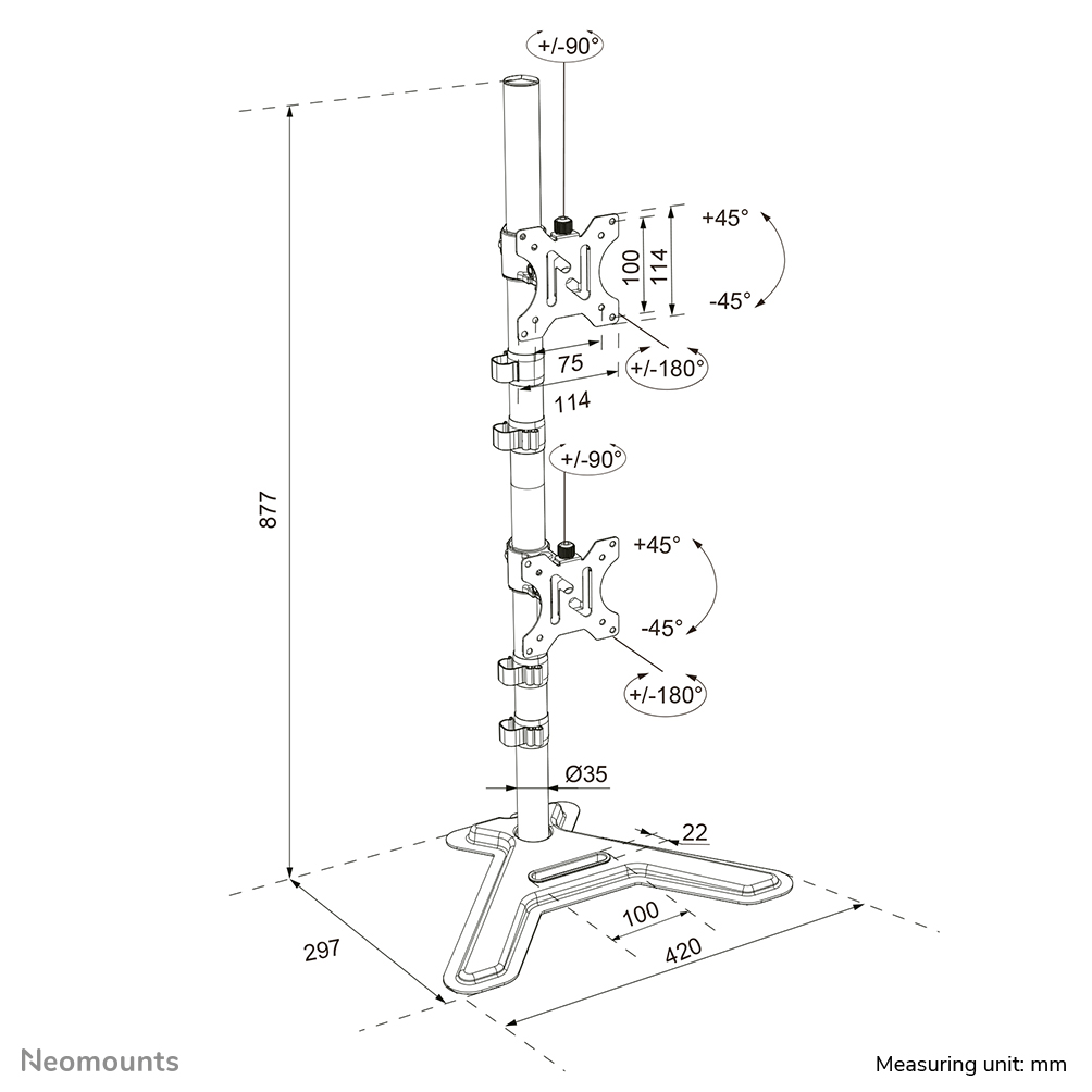 Neomounts DS45-600BL2V Monitorständer für zwei Bildschirme 10-32"